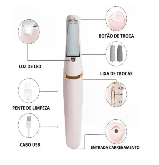 ElectrySoles - Lixa de Pés Eletrônico Recarregável - Para Calos e Rachaduras